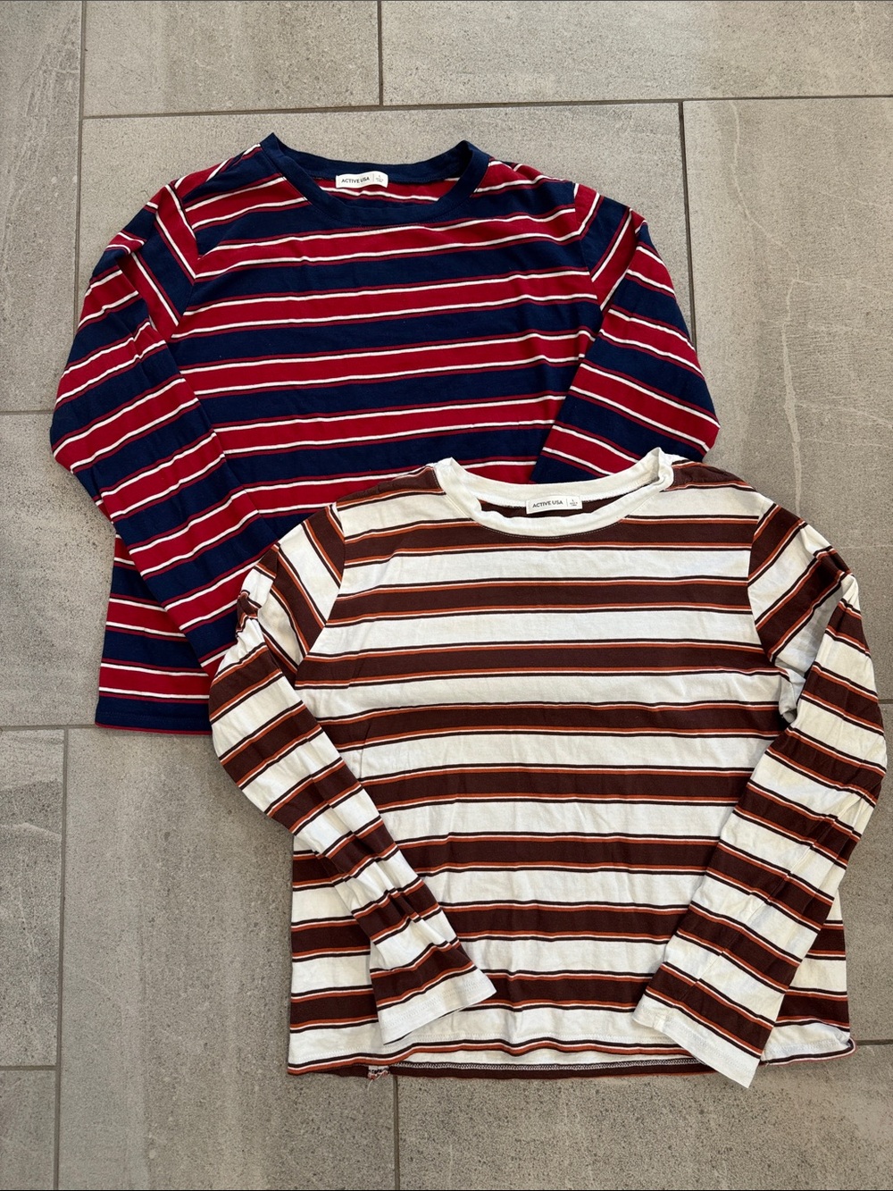 Women’s Striped Long-Sleeve Tee - Navy/Red & Cream/Brown, Sz L